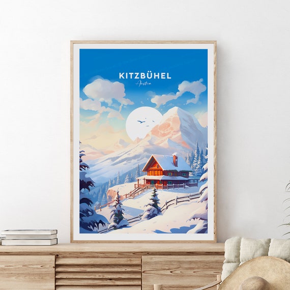 Kitzbhel Traditional Travel Print Austria Ski Resort Kitzbuhel Poster Ski Art Wedding Gift Birthday
