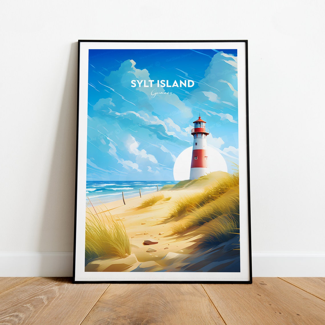 Sylt Island Germany Striped Lighthouse Blue Sky Travel Poster - Image 2