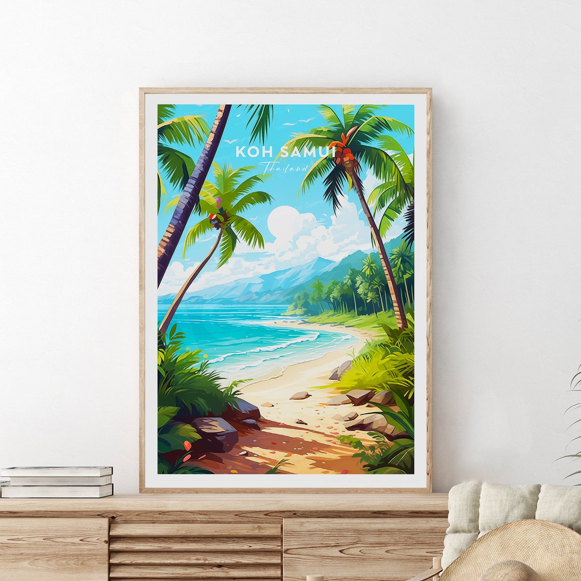 Koh Samui Thailand Beach Island Palm Trees Sunset Travel Poster