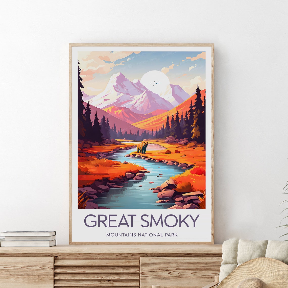 Great Smoky Mountains National Park Bear Stream Autumn Travel Poster