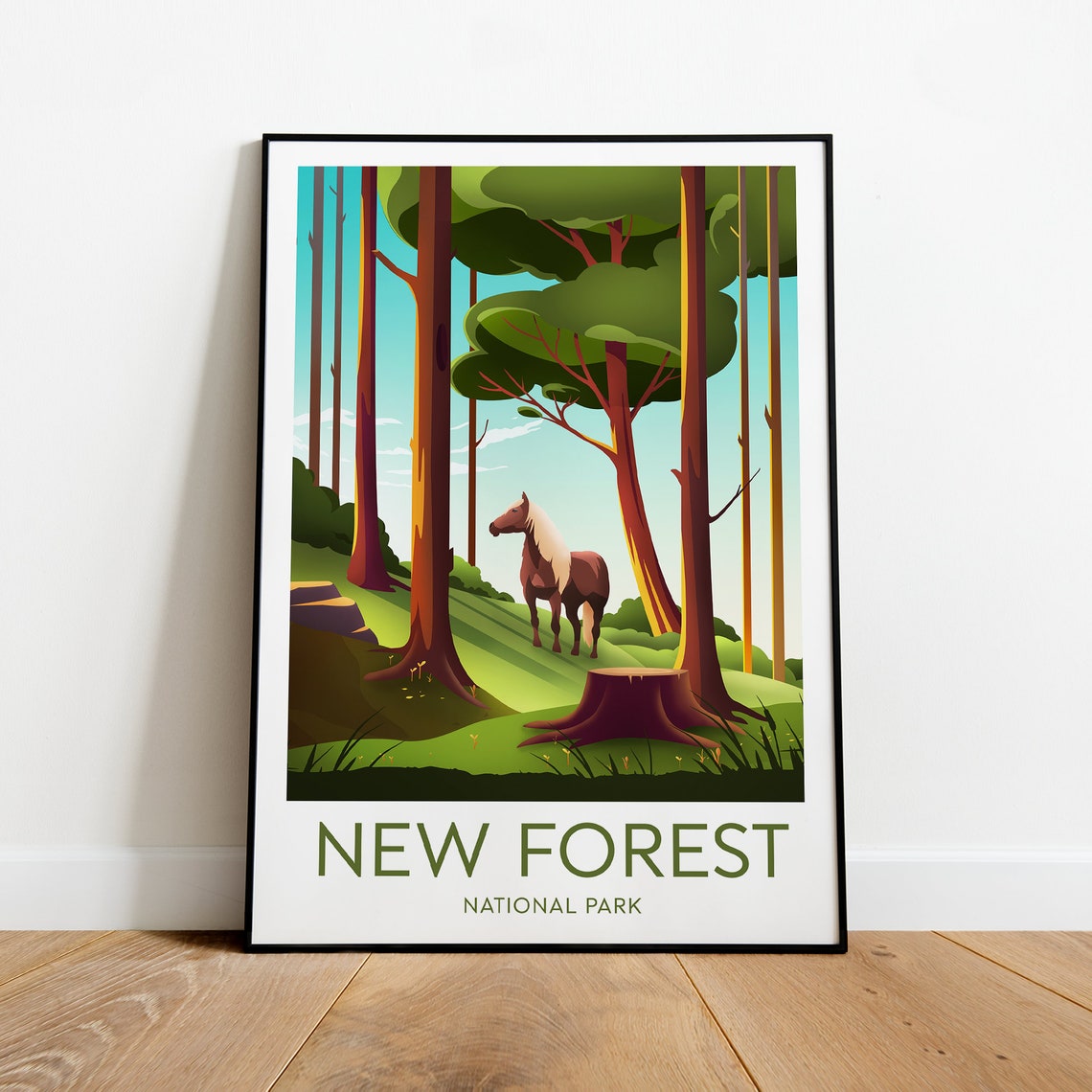 New Forest National Park Pony Among Towering Pines Travel Poster