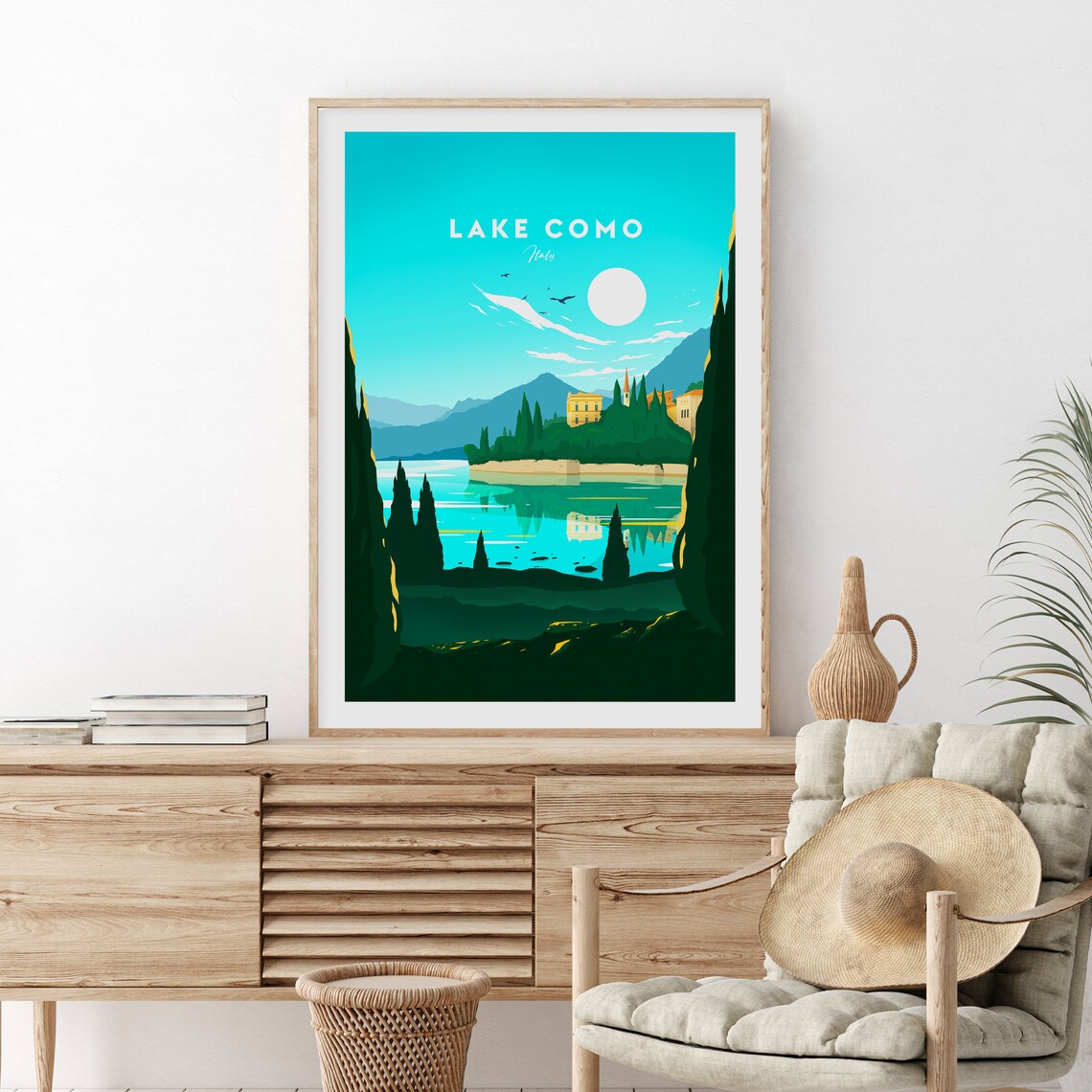 Lake Como Italy Turquoise Lake Cypress Villa View Travel Poster