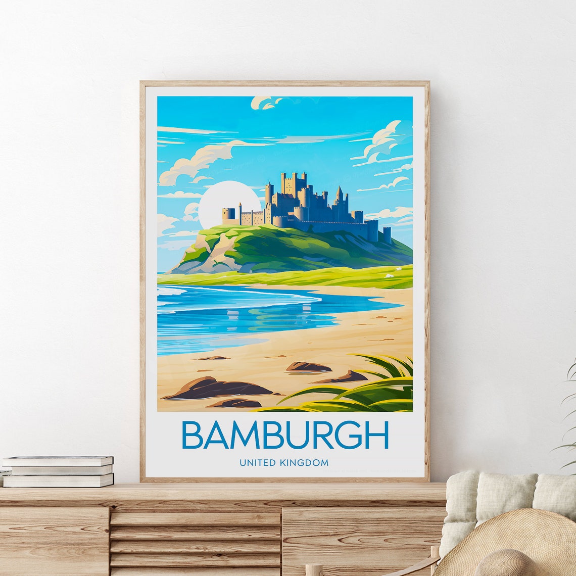 Bamburgh Castle on the Cliffs above a Sandy Beach England Poster - Image 2