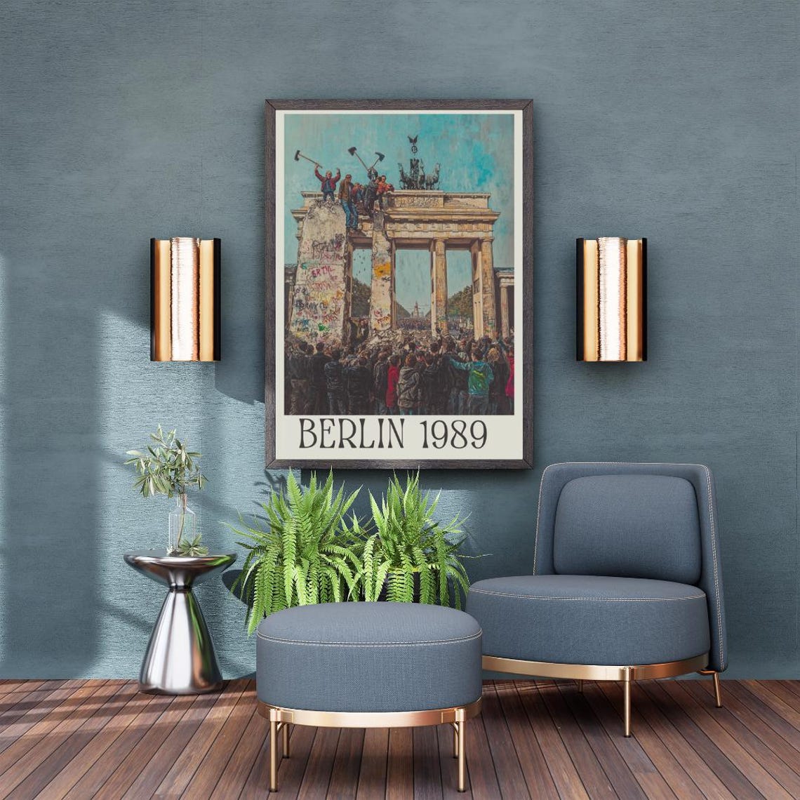 Berlin 1989 Poster with Fall of the Wall and Brandenburg Gate Crowd - Image 5