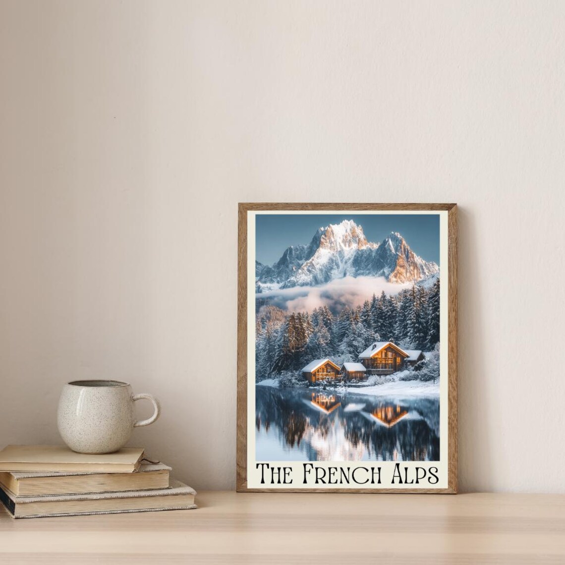The French Alps Poster with Snow Cabins Reflected in a Mirror Lake - Image 4