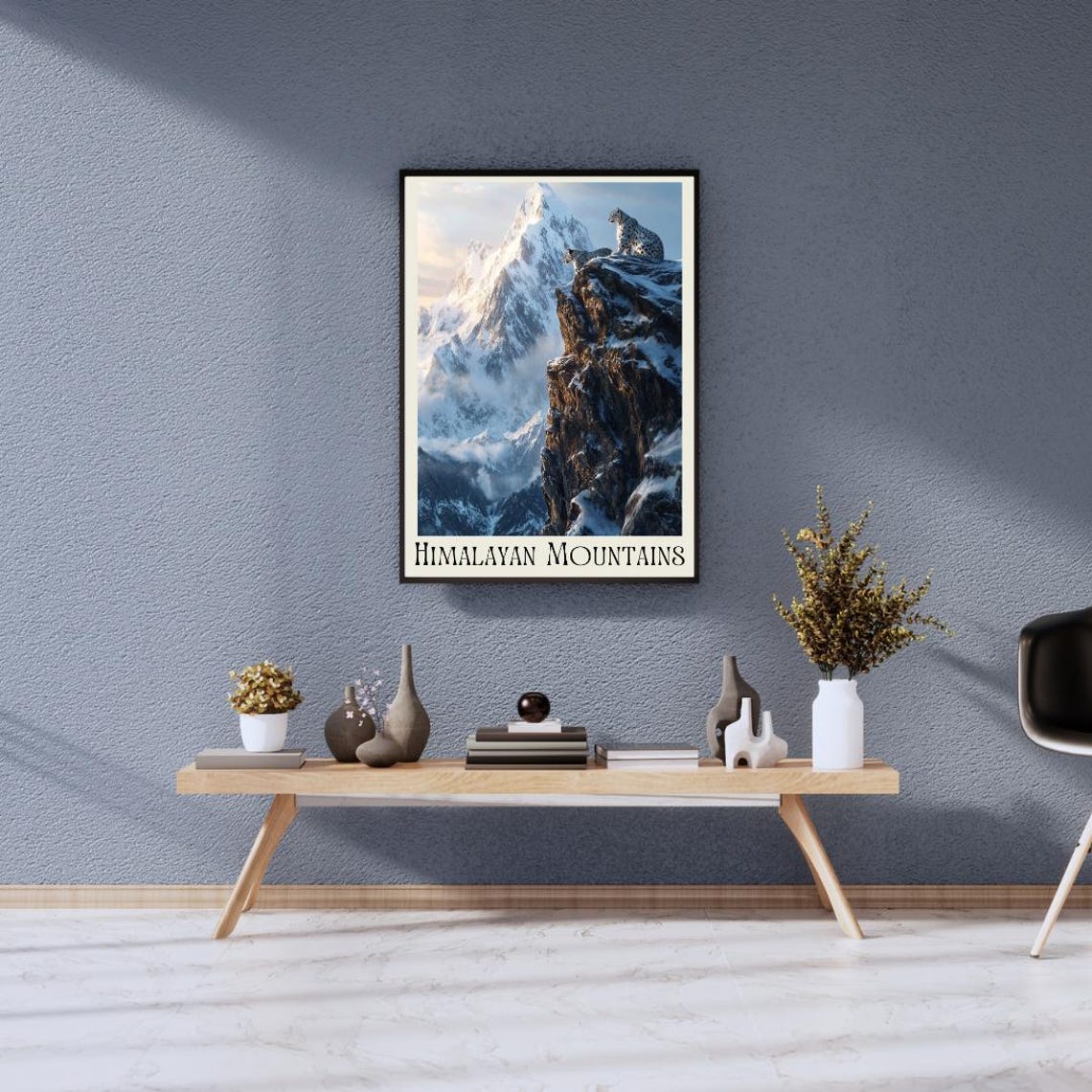Himalayan Mountains Poster with Snow Leopards on a Rocky Cliff - Image 5