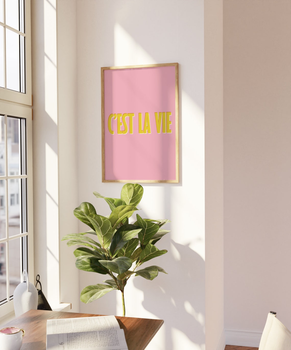 C'Est La Vie Bold Yellow on Pink Retro French Saying Quote Poster