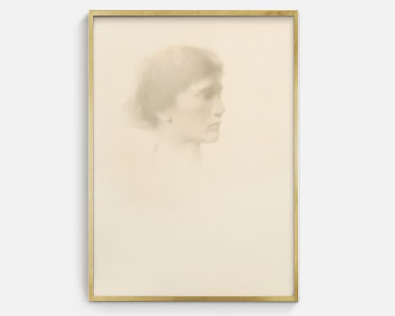 Minimalist Woman Profile Faint Neutral Sketch Vintage Art Print Poster