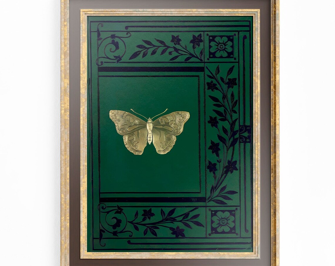 Vintage Book Cover Art Print, Art Nouveau Butterfly