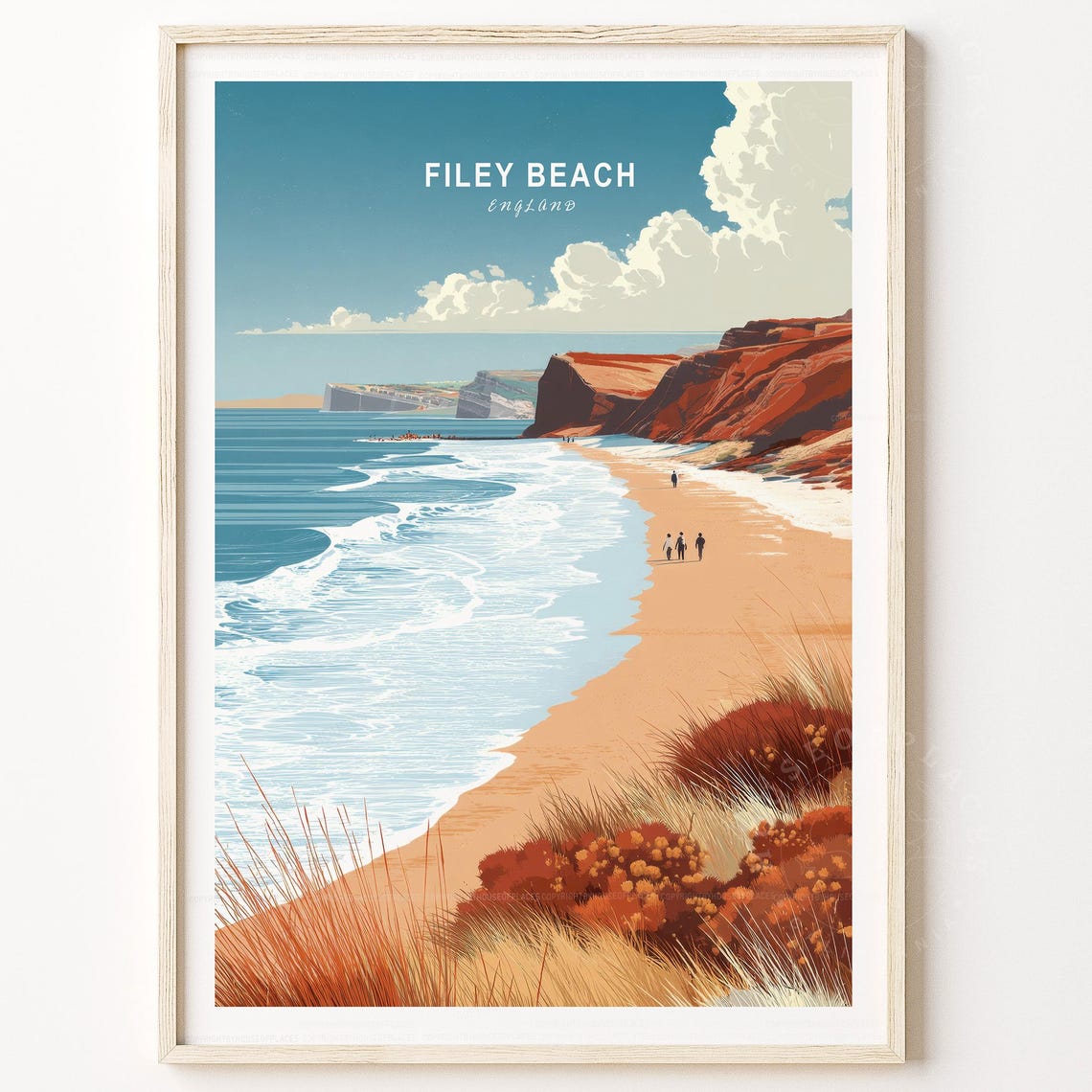 Filey Beach England Sandy Shoreline Cliffs Seascape Travel Print