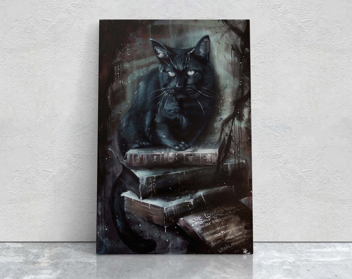 Arcania Black Cat, Dark Academia Halloween Decor