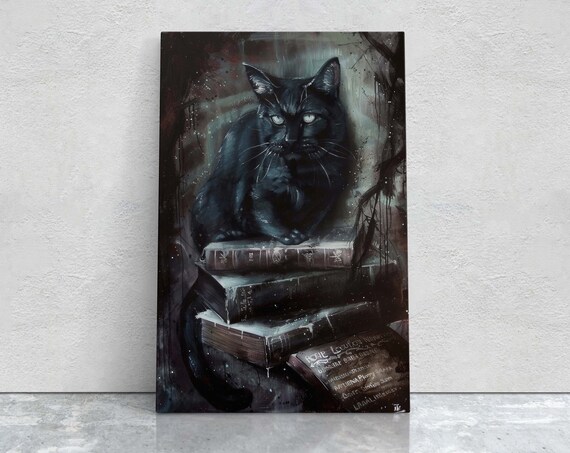 Arcania Black Cat, Dark Academia Halloween Decor