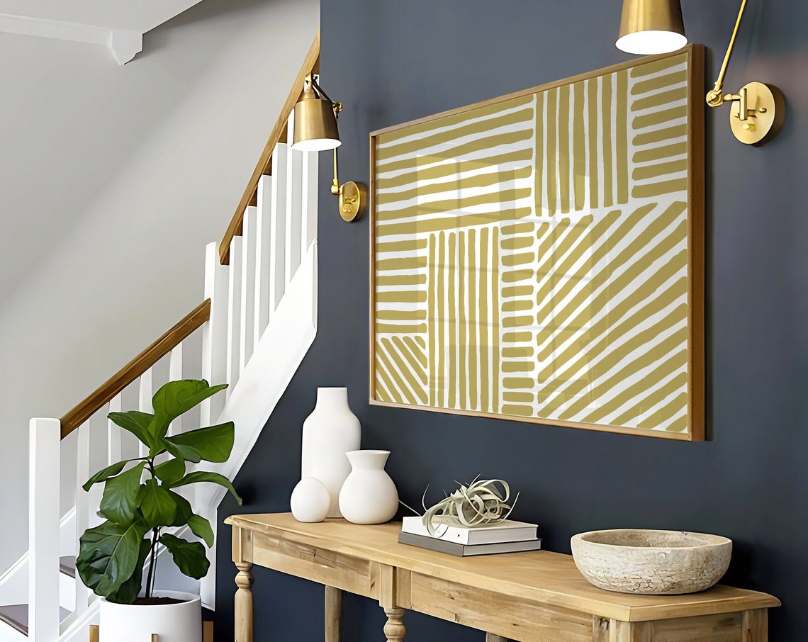Warm Mustard Yellow Hand Drawn Stripes Geometric Line Art Poster