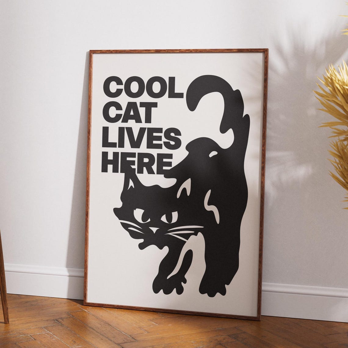 Cool Cat Lives Here Black Cat Funny Retro Typography Art Poster
