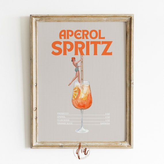 Aperol Spritz Retro Bar Cart Art Print