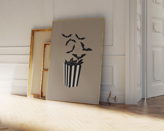 Spooky Halloween Bats Flying Out Of Striped Popcorn Bucket Poster