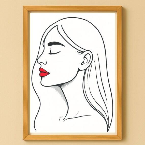 Minimalist Wall Art Poster Picture Abstract Woman Portrait With Red Lips Jpg Print Abs6