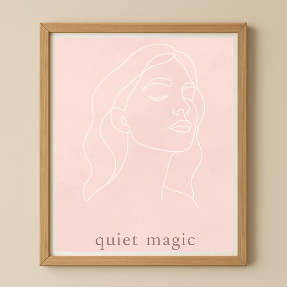 Quiet Magic Blush Pink Line Art Woman Face Minimalist Poster