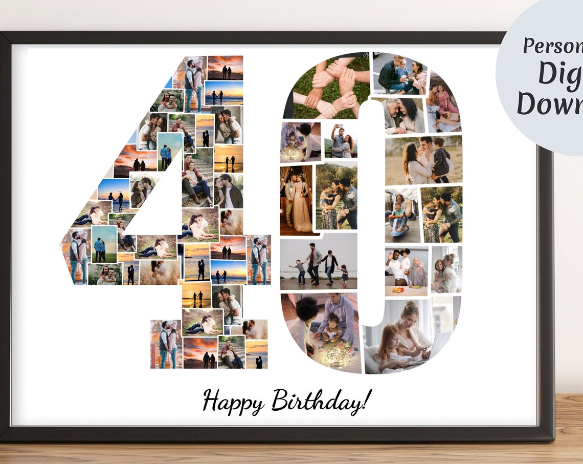 Number 40 Photo Collage Personalized 40th Birthday Gift Poster