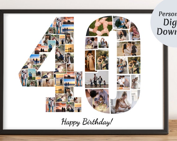 40th Birthday Photo Collage Personalized 40th Birthday Photo Collage Family Gift Number Collage Gifts For Him Gifts For Her 40 Collage