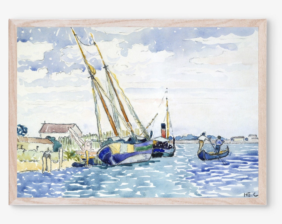 Henriedmond Cross Boats Near Venice Vintage Wall Print French Art Birthday Gifts Housewarming