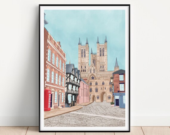 Lincoln Cathedral Skyline Travel Poster, Lincoln