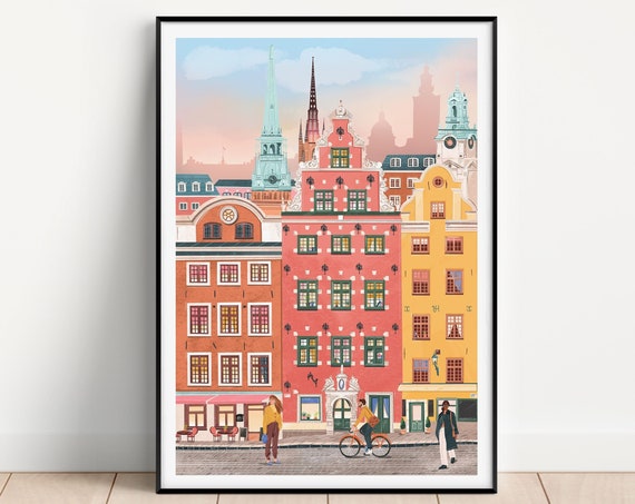 Stockholm Sweden Scandinavian Travel Poster, Housewarming