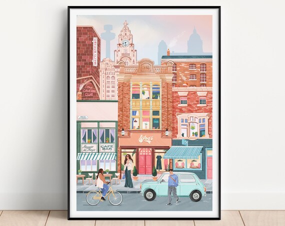 Liverpool Cavern Club Bold Street Vintage Mini City Scene Illustrated Poster