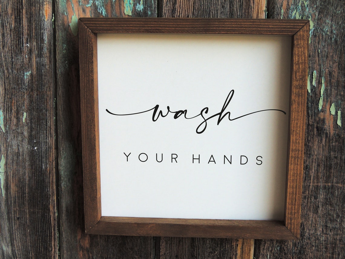 Wash Your Hands Calligraphy Bathroom Framed Wall Sign Poster - Image 2
