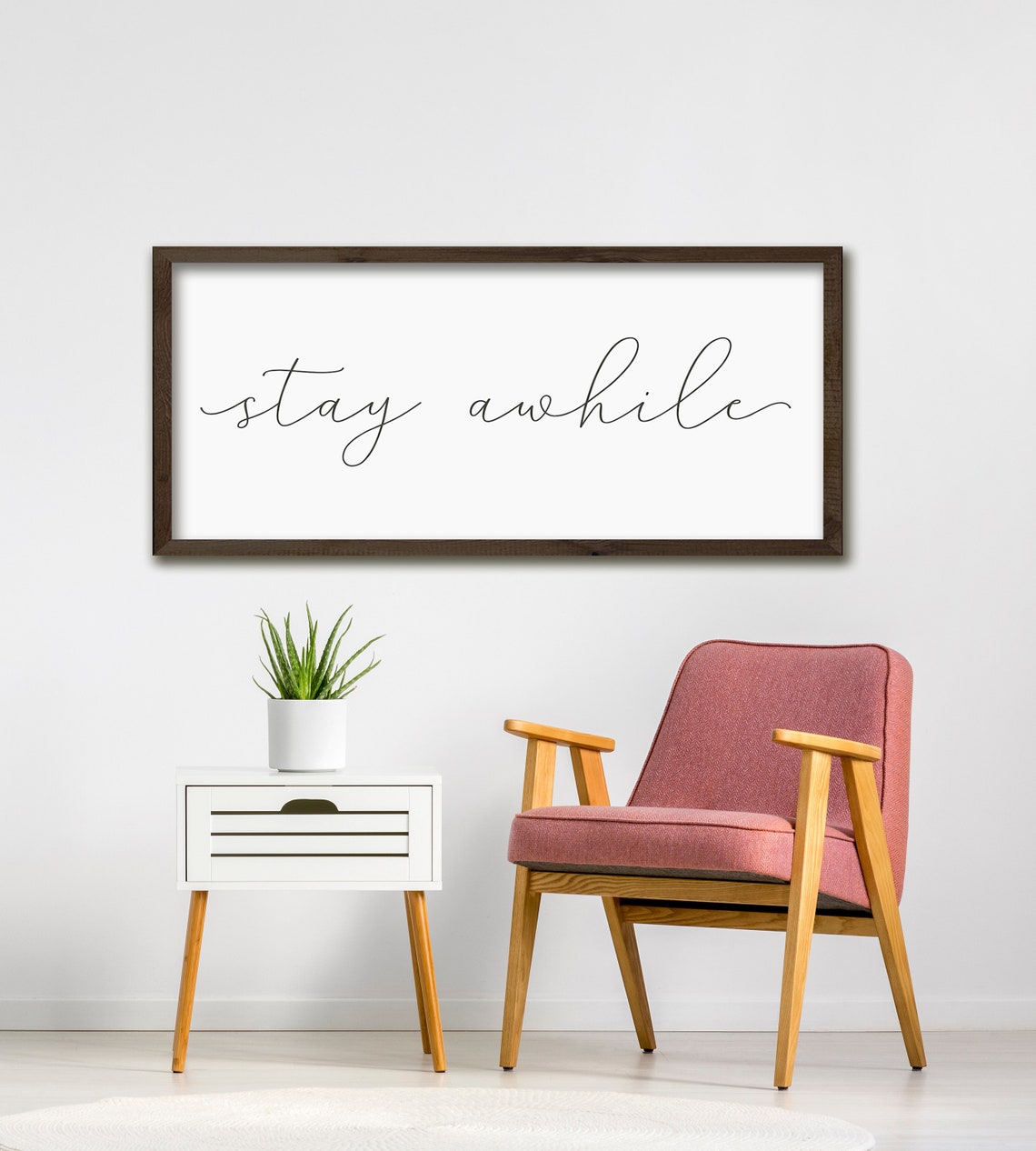 Stay Awhile Script Sign Black Frame Living Room Wall Sign Poster - Image 2