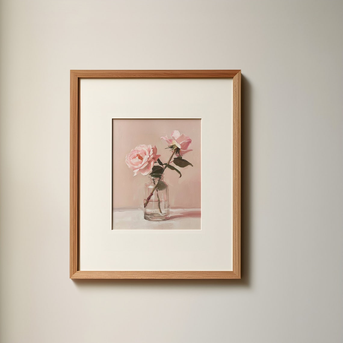 Blush Pink Roses in Glass Jar Minimalist Floral Still Life Poster