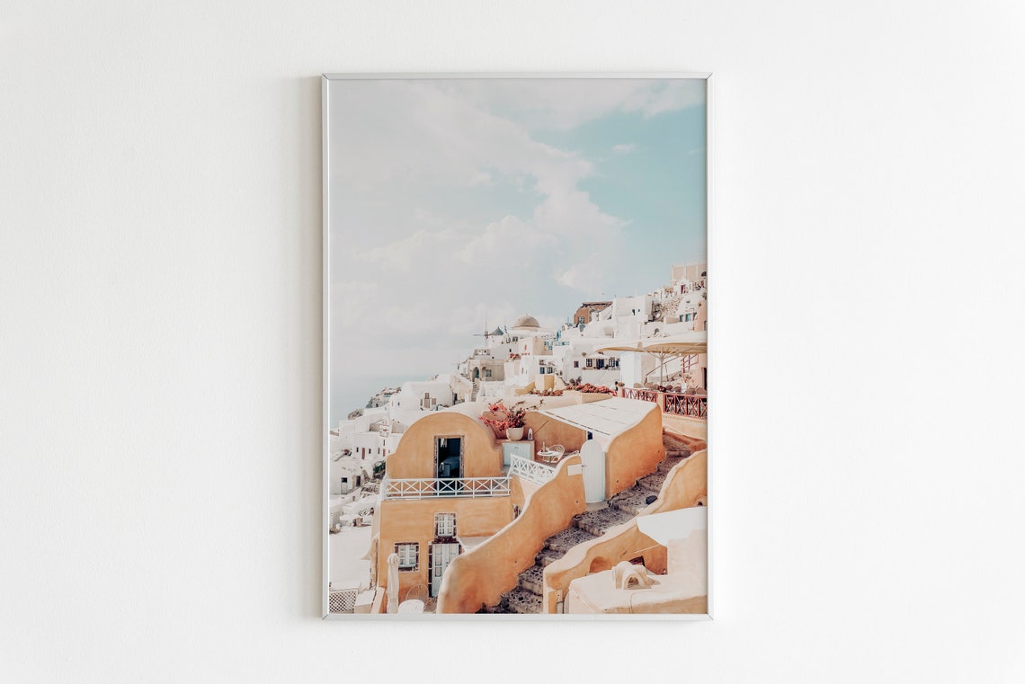 Santorini White Village Terraces Caldera View Greece Travel Poster - Image 3