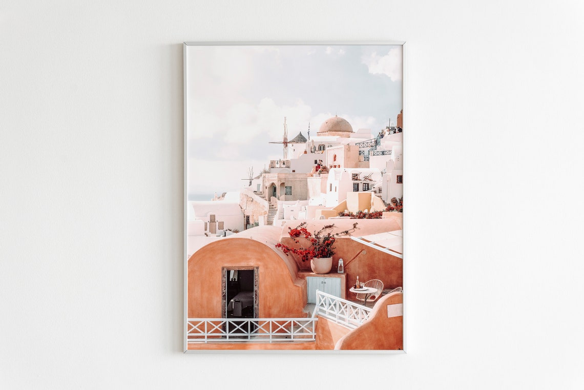 Santorini Greece Oia Windmill Terracotta Courtyard Travel Wall Print - Image 2