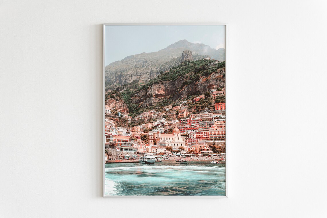 Positano Cliffside Houses Sea View Pastel Photo Italy Travel Poster - Image 2