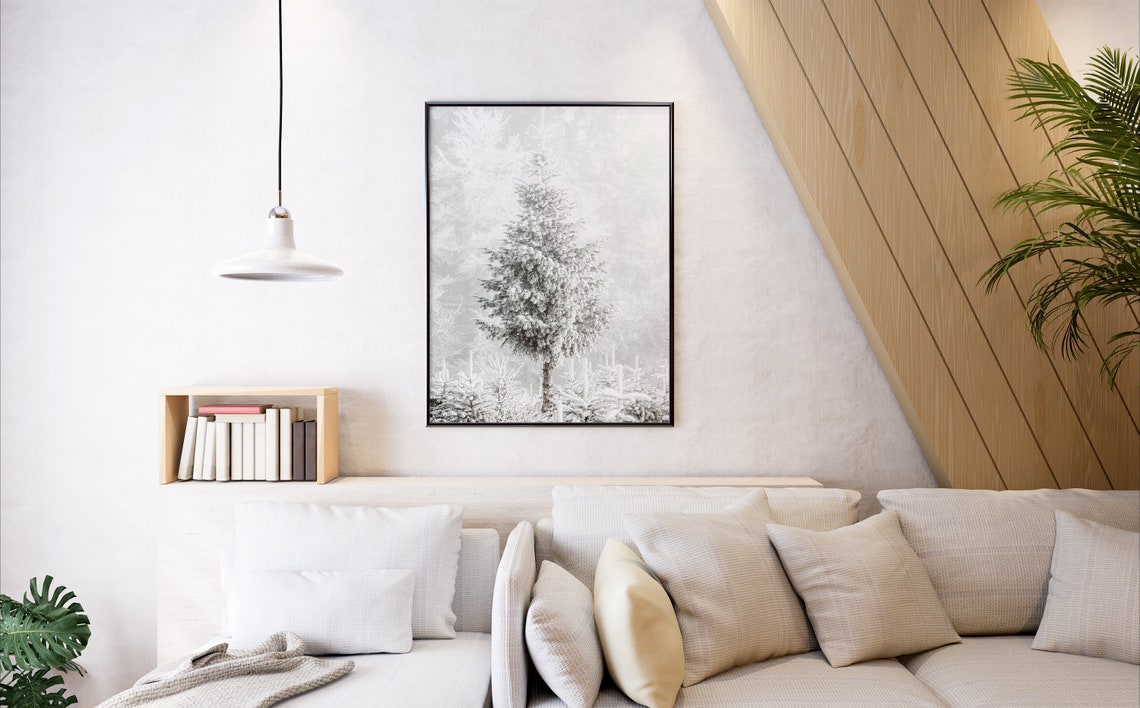 Frosted Snowy Pine Tree in White Winter Forest Photography Poster - Image 2