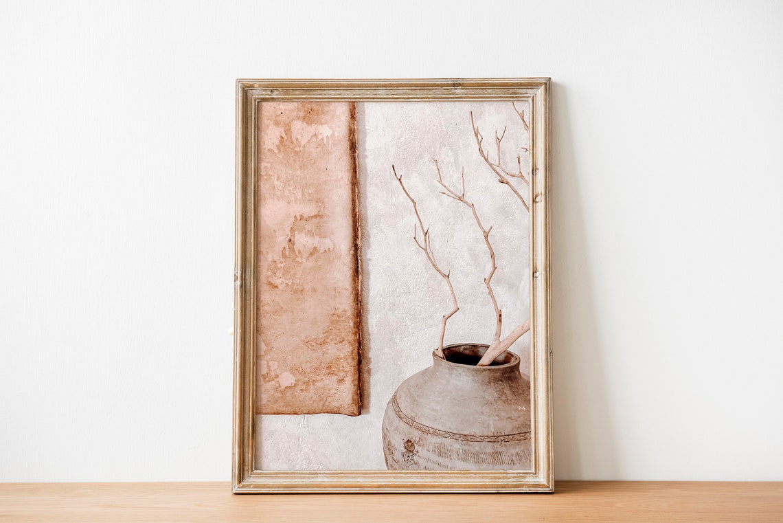 Rustic Terracotta Clay Pot With Branches Minimal Earth Tone Wall Print - Image 3