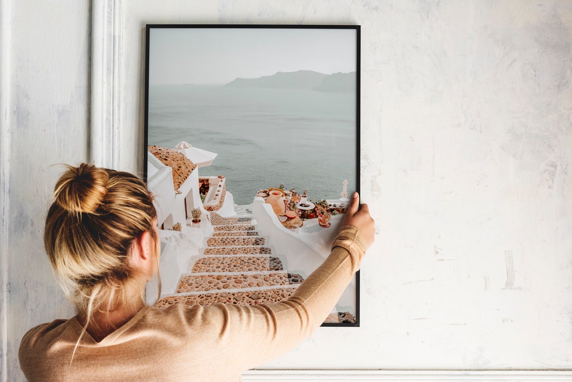 Santorini Whitewashed Steps Overlooking the Caldera Photography Poster - Image 3