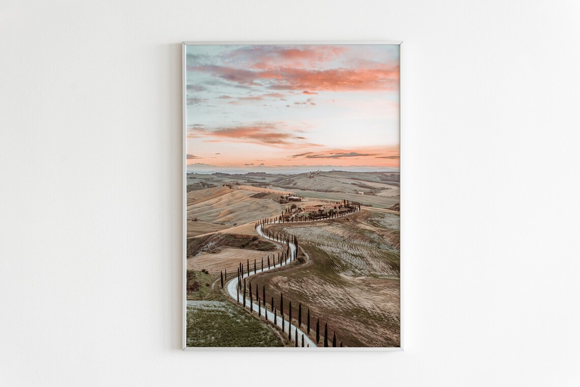 Tuscany Sunset with Cypress Lined Winding Road Photography Poster - Image 2