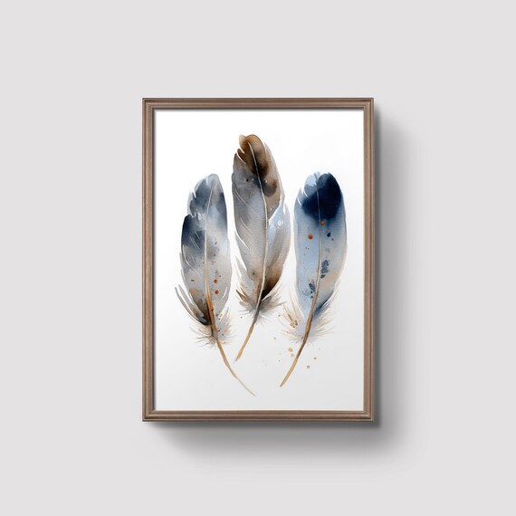 Watercolor Feathers Print Boho Wall Art Neutral Feather Illustration Minimalist Nature Prints