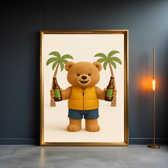Teddy Bear Beach Party Poster Wall Art