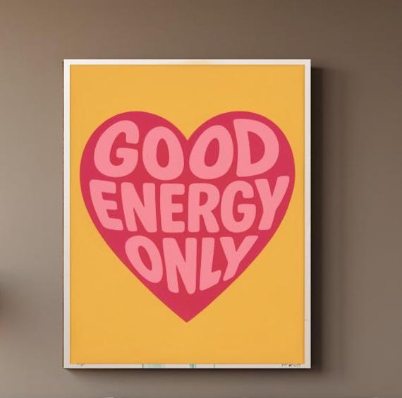 Good Energy Only Retro Heart Typography Poster Wall Art