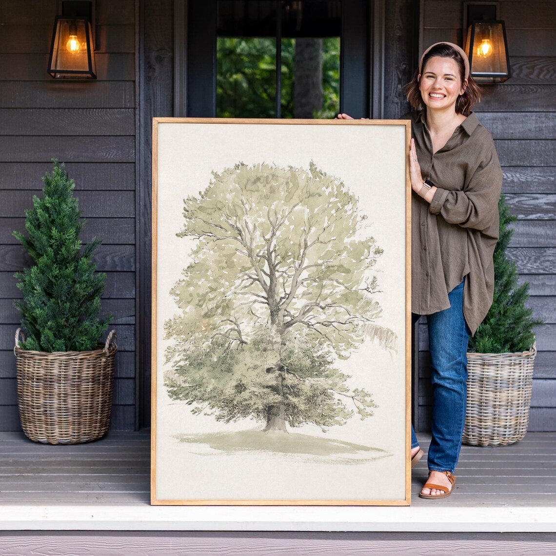 Cottagecore Tree Artwork, Vintage Nature Art Print