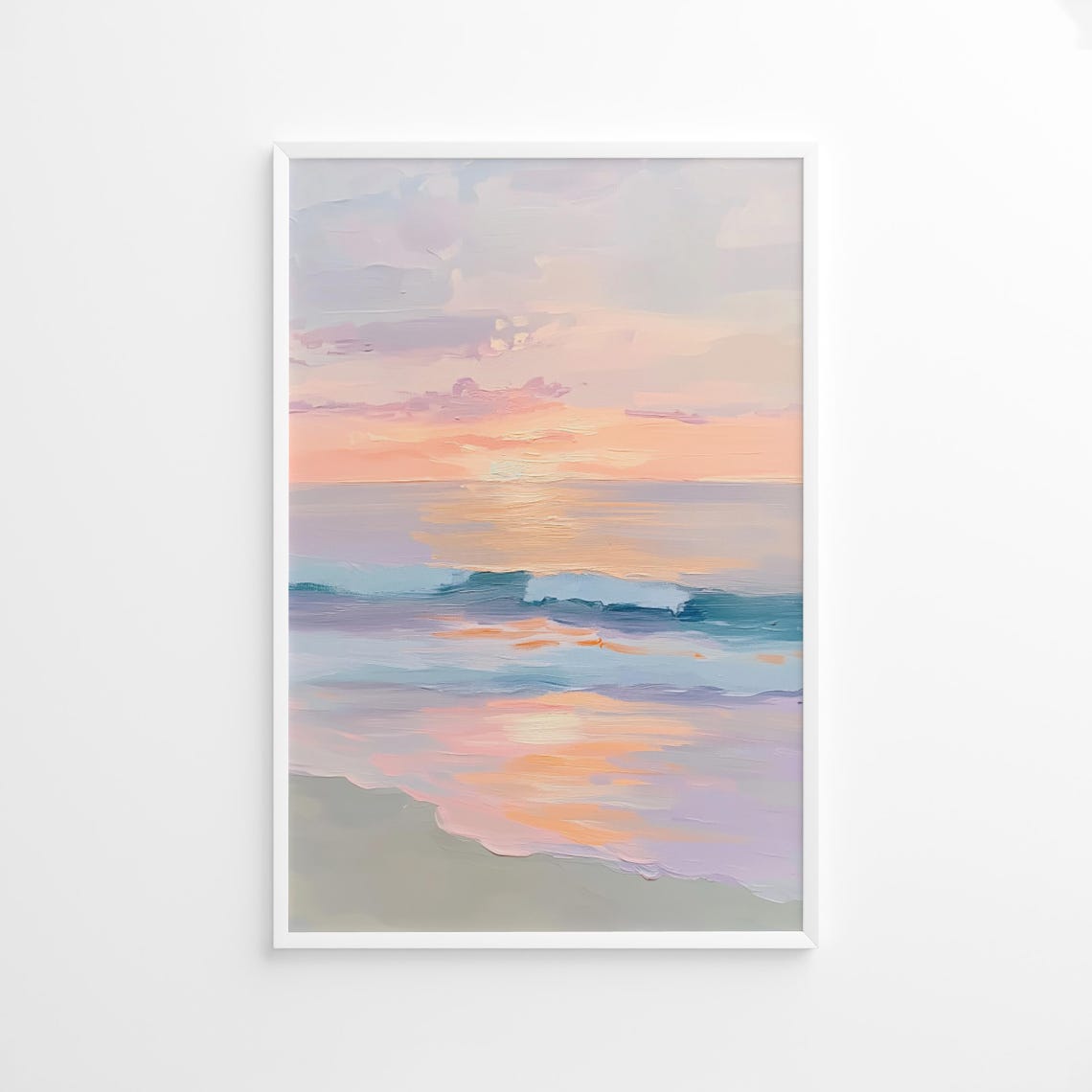 Pastel Sunset Ocean Waves Painting Coastal Beach Seascape Poster