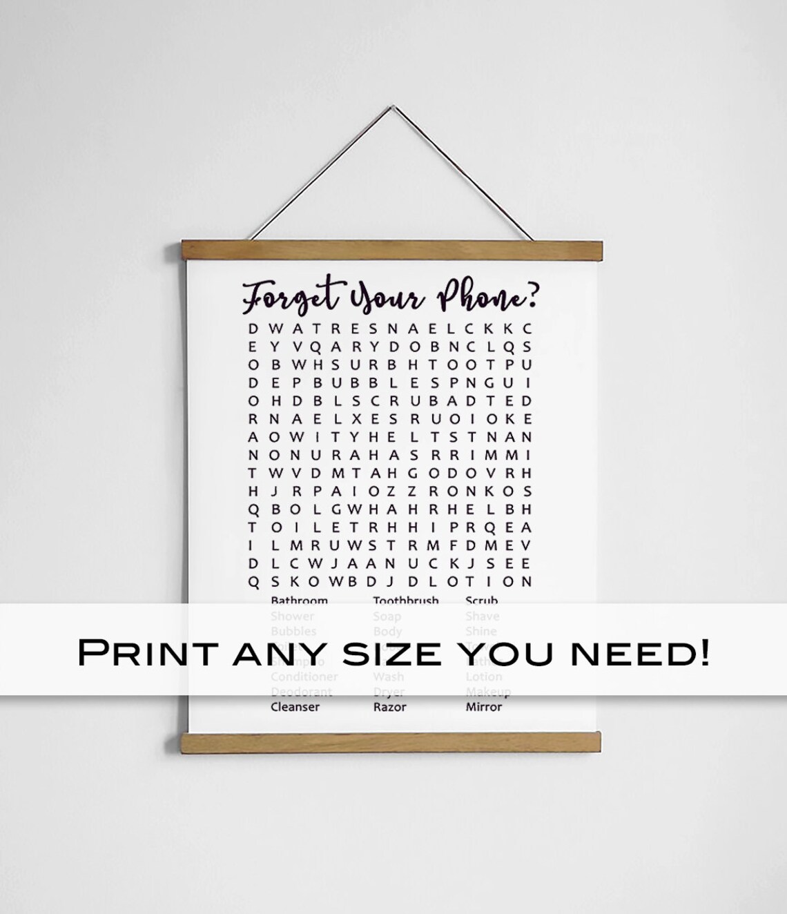 Forget Your Phone Bathroom Sign Word Search Art Print - Image 4