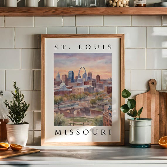 St Louis Missouri Watercolor Wall Art Skyline Artwork Gateway Arch Decor