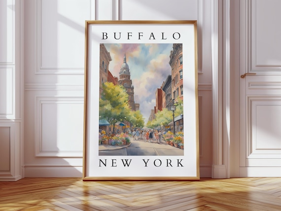Buffalo New York Watercolor Wall Art Of Street Scene Urban Cityscape Decor Historic Ny