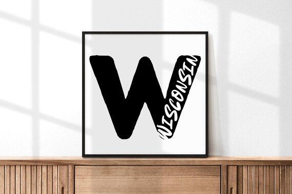 Wisconsin State Large Letter W Black White Minimalist Typography Print