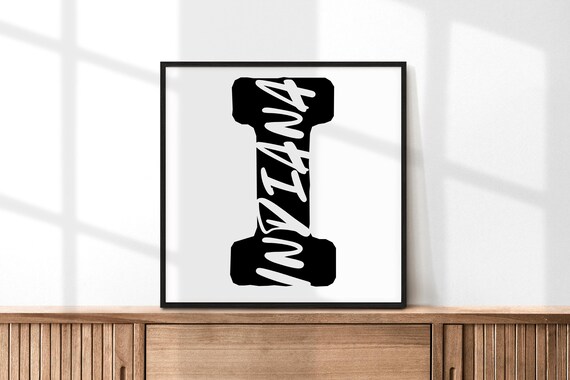 Indiana Bold Black Brush Letter I Typography State Pride Poster