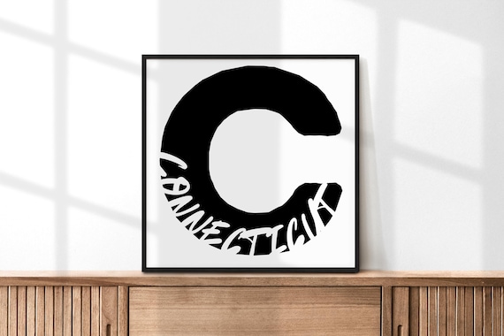 Connecticut Letter C Typography Poster Minimalist Black White State Wall Decor
