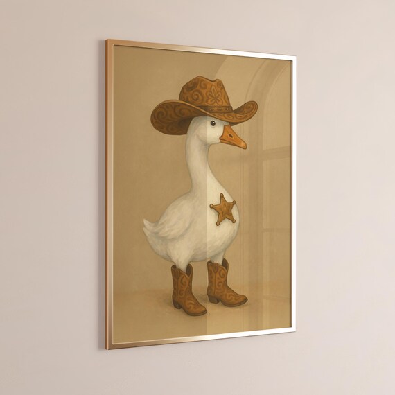Silly Goose Cowboy Wall Art Funny Western Nursery Duck Poster Rustic Boy Room Decor Sheriff Print